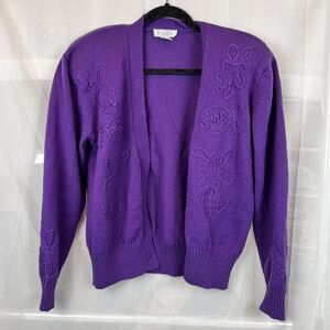 vintage Baszio embroidered knit button front cardigan sz Md retro preppy nerdy